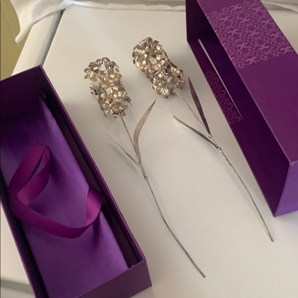 Two Real Silver Hyacinth Branches, Persian Hand Made.